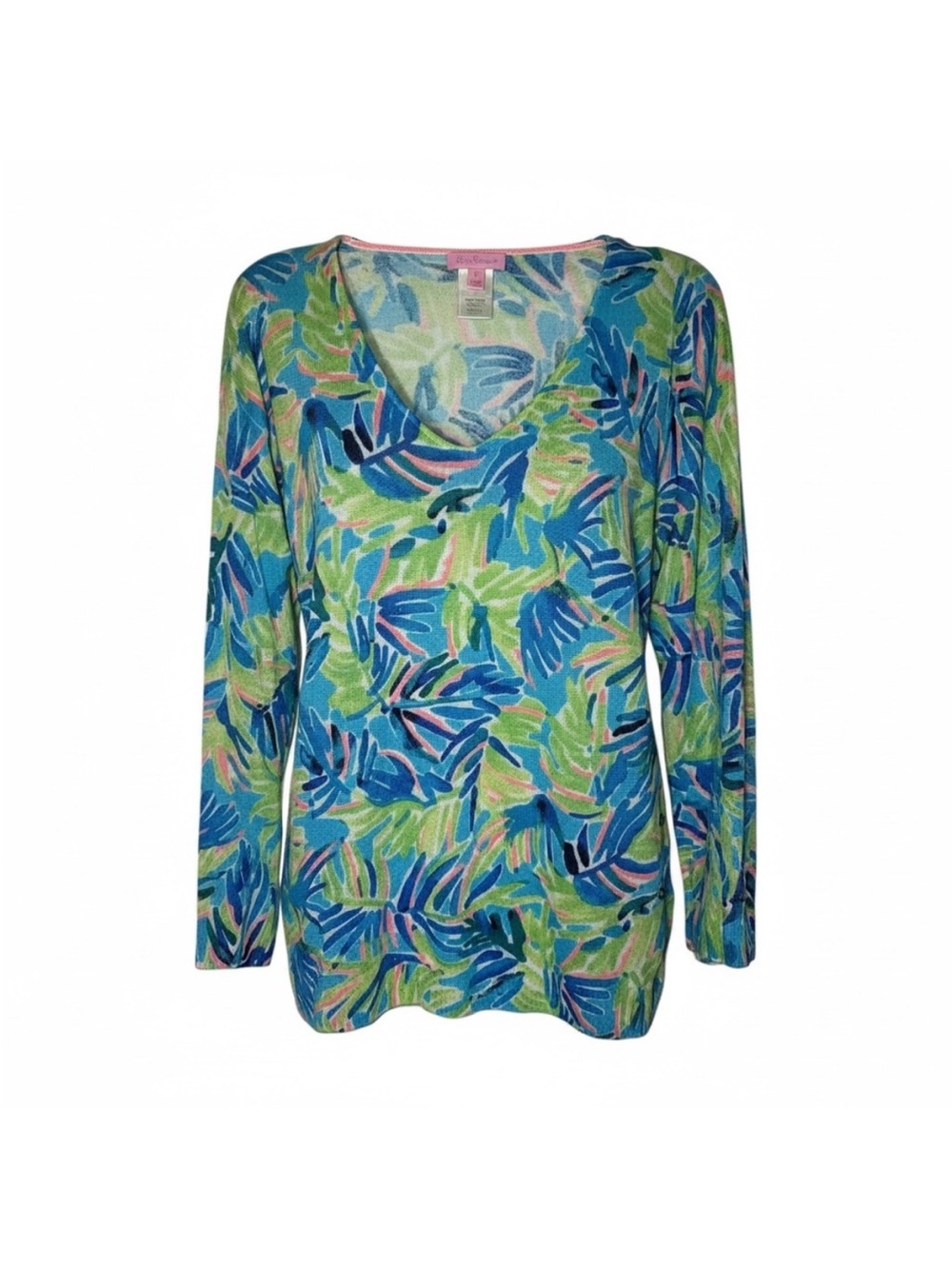 Lilly Pulitzer Liesel, Tropical Print, Linen Long Sleeve V-Neck Top